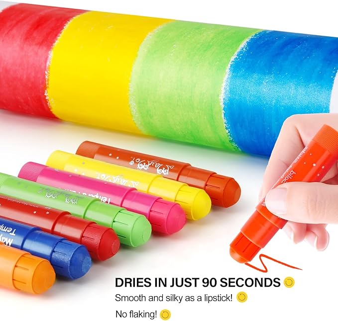 MayMoi Tempera Paint Sticks - 30 Bright Colors, Quick Drying, Easy to Color and Washable Crayons for Teens and Students