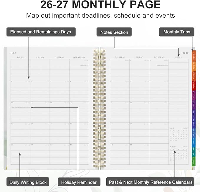 Planner 2026-2027 Weekly and Monthly A4 Size - Agenda 2026-2027 July 2026 - June 2027, A4 Spiral Binding Agenda with Monthly Tabs, Inner Pocket, 100gsm Thick Paper (8.5" x 11")