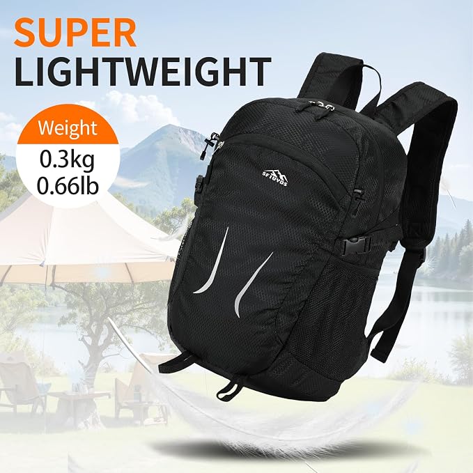 Small Hiking Backpack 35L Travel Lightweight Hiking Packable Daypack Water-Resistant Foldable Backpacks for Women Men Camping (Black)