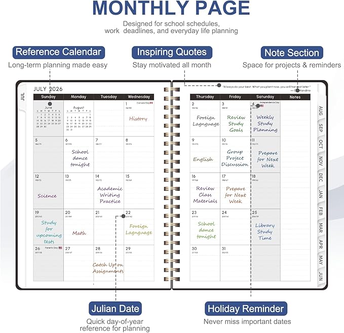Planner 2026-2027, Weekly and Monthly Academic Planner, July 2026 - June 2027, Hardcover Calendar Agenda Book for School Year Planning, School Supplies for Teacher and Student, A5(6.3'' x 8.5'')