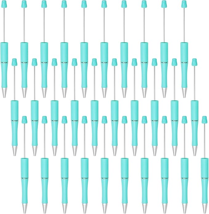 jiebor 30Pcs Beadable Pens Plastic Bead Ballpoint DIY Cute Cool Pens Black Ink for Women Men Bridal Graduation Gift Office Supplies Light Blue