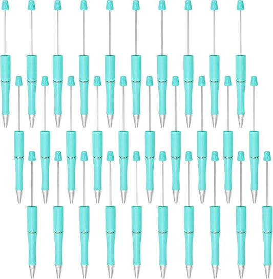 jiebor 30Pcs Beadable Pens Plastic Bead Ballpoint DIY Cute Cool Pens Black Ink for Women Men Bridal Graduation Gift Office Supplies Light Blue