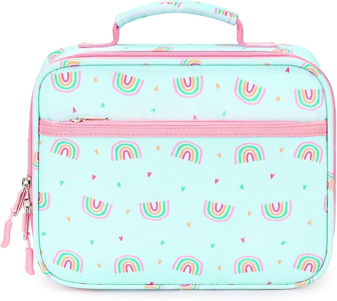 mibasies Kids Lunch Box for Girls Toddler, Insulated and Reusable Lunch Bag for School, Rainbow Mint Green