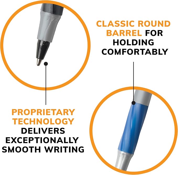 BIC Round Stic Grip Xtra Comfort Assorted Colors Ballpoint Pens, Medium Point (1.2mm), 36-Count Pack, Perfect Writing Pens With Soft Grip for Superb Comfort and Control, Pack of 18