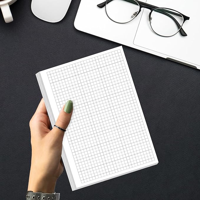 A5 Unpunched Grid Refill Paper - Graph Paper for Ring Binder/Discbound Notebook Planner Inserts, 100 Sheets/200 Pags Grid Paper, 100gsm White Pages, 5.8" x 8.3 "