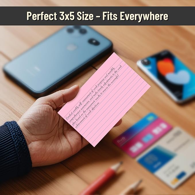 200 Pcs Colored Index Cards 3 x 5 Inch Ruled Index Cards, Flash Cards College Ruled for School, College, Office and Home Organization, Durable Study To Do List Note Cards with Ruled Lines