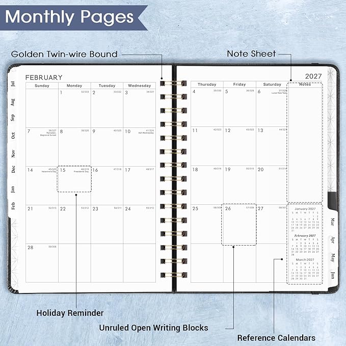 Planner 2026-2027 - Weekly & Monthly Academic Planner 2026-2027 with 12 Monthly Tabs, July 2026 - June 2027, 6.3" x 8.4", Flexible Hardcover, Thick Paper, Inner Pocket - Gray