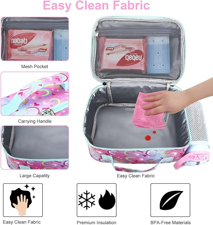 RHCPFOVR Kids Lunch Bag - Insulated Lunch Box for Boys Girls,Washable Lunch Bag and Reusable Toddler Leak-proof Lunchbox for School and Daycare