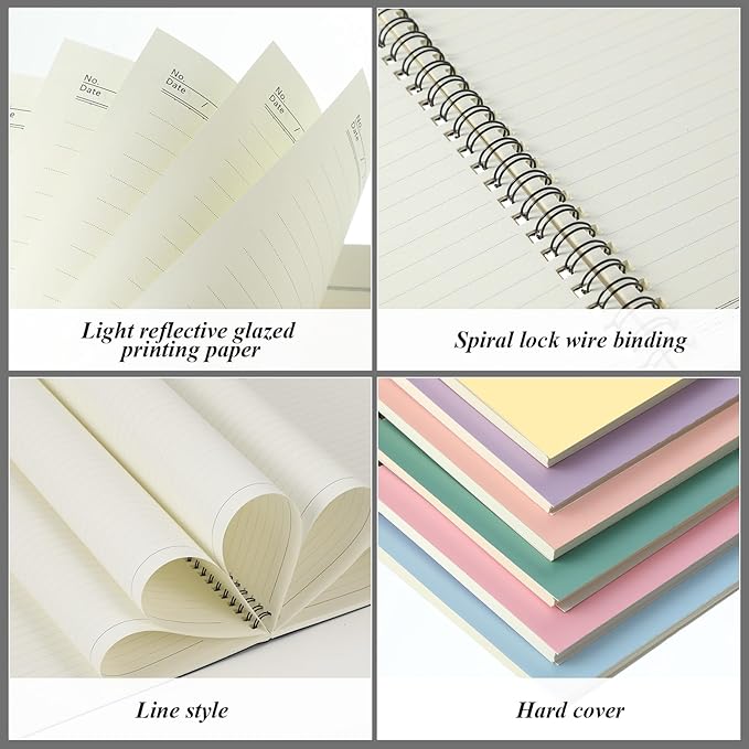 Leelosp 12 Pcs Small Spiral Notebook Lined Spiral Journal College Ruled Notebook Wire Bound Kraft Cover, 120 Pages for Work (Light Pastel,5 x 7 Inch)