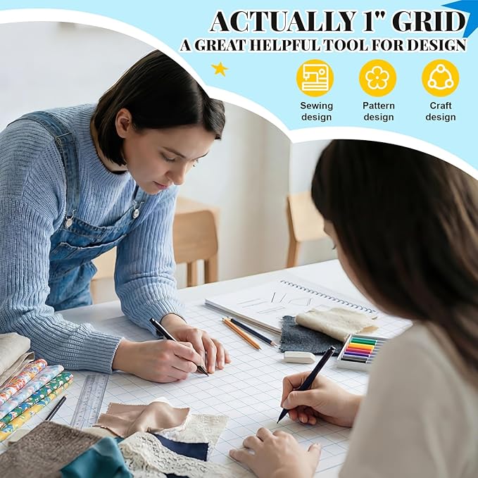 Jetec 1 Roll Large Grid Graph Paper Roll 1'' Grid 33.9 Inch x 98ft Sewing Pattern Paper for Back to School Classroom Teaching Drafting Supplies Kids Students Gifts