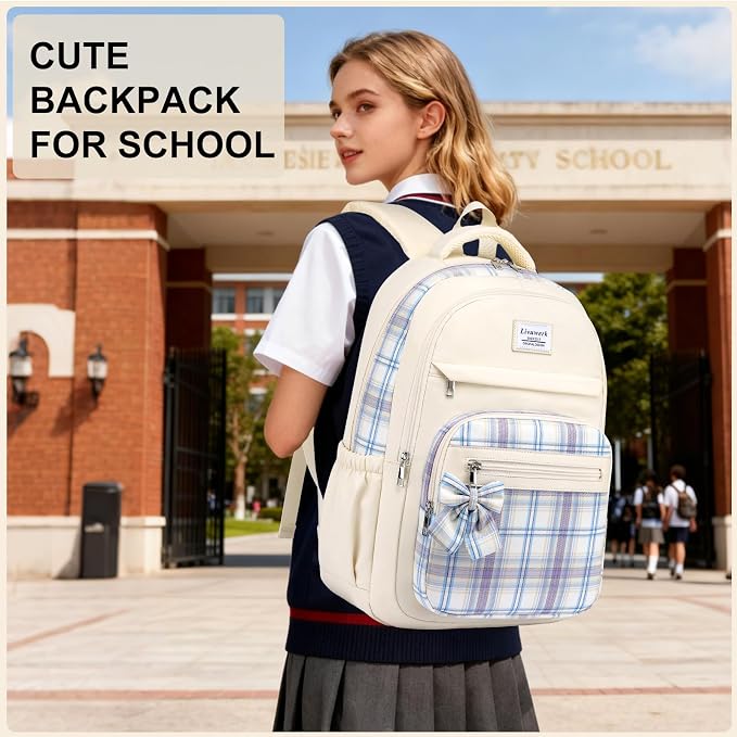 School Backpack for Teen Girls: Cute Bookbags Middle High School College Casual Back Pack 17.3 inch Laptop Backpacks Vintage Bags Women Travel Daypacks Mochilas Escolares Beige