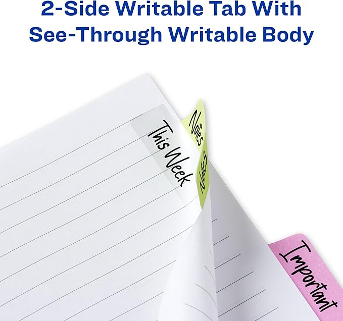 Avery Margin Ultra Tabs, 24 Repositionable Sticky Tabs, 2.5" x 1", 2-Side Writable Page Markers in Assorted Pastel Colors, 1 Pack (74769)