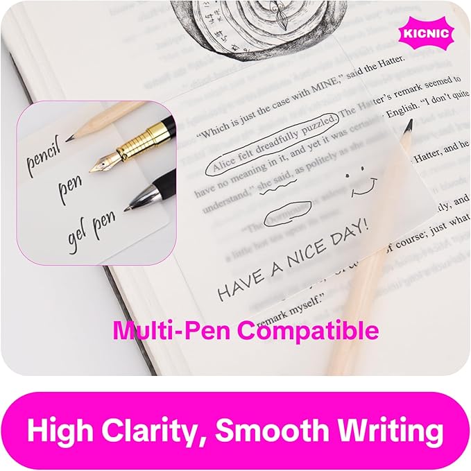 KICNIC Transparent Sticky Notes, 240 Pcs 3x3 Inch, Self-Adhesive Waterproof, See-Through Translucent Sticky Notes for Books, Bible, Page Markers, School Office College Supplies (Clear White)