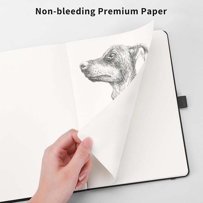 RETTACY Blank Journal Notebook, 2-Pack, 192 Pages per Pack, A5 Medium Size (5.7'' x 8.3''), Leather Hardcover, 100 GSM Thick Paper, for Sketching, Drawing, Painting (Black & Black)