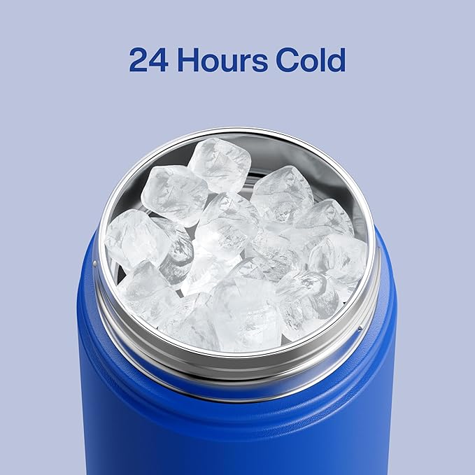 Kids Insulated Water Bottle with Straw - 12oz Stainless Steel Water Bottle with Dual Spouts, Leak-Proof, BPA-Free, Double Wall Vacuum Keeps Cold for 24 Hours for Sports, Travel, School (Royal Blue)