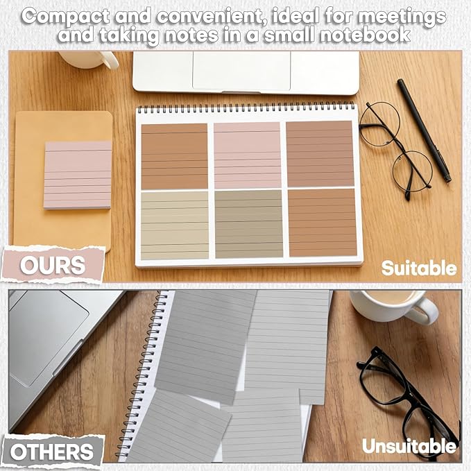 Wiooffen 15 Pads Brown Color Sticky Notes with Lined 3x3 inch Ruled Self Stick Notes Pads Boho Super Sticking Power Memo Pad Vintage Colors Post Note for Office School Meeting Home 40 Sheets/pad 3x3in