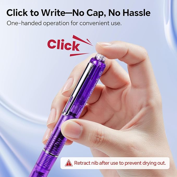 WRITECH Clictek Fountain Pen Retractable: Medium Nib Black Ink Includes 10 Refillable Cartridges No Leaking Smooth Writing Perfect for Office Journaling Beginners Gift