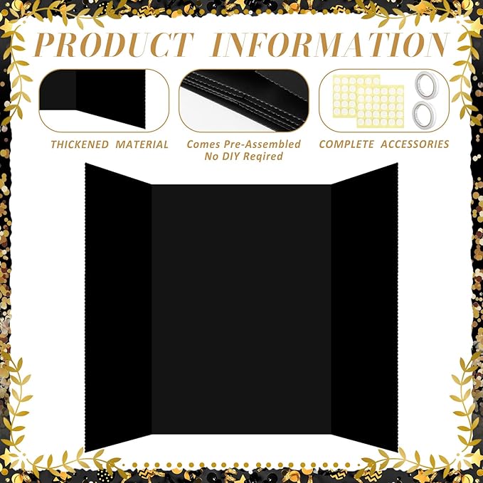 Colarr 3 Pack Graduation Photo Display Board Large Graduation Season Trifold Poster Board 24" x 36" Black Trifold Poster Photo Display for Class of 2026 Grad Party Picture Frames for Table