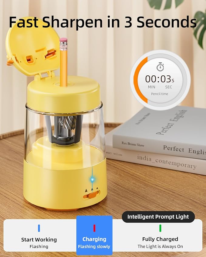 ZMOL Electric Pencil Sharpeners, Lion Pencil Sharpener for Colored Pencils, Auto Stop, Kids Portable Pencil Sharpener for Rechargeable Battery Operated No.2/(6-8mm), Home/Classroom/Office
