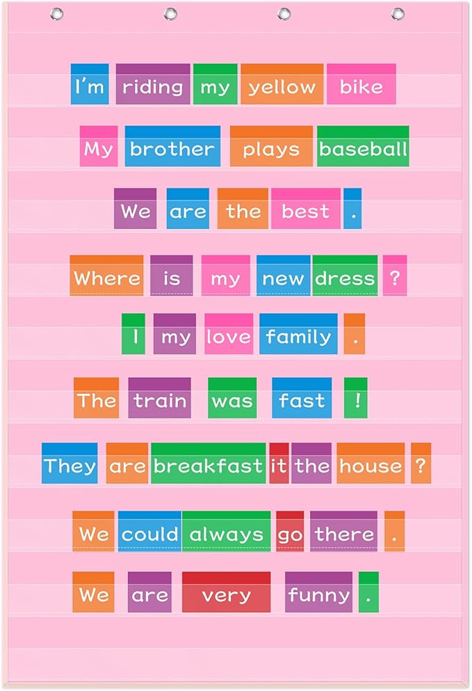 Standard Pocket Chart 28 x 43 Inches Transparent 10 Pocket Charts for Word Walls Letter Cards Sentence Strips School Classroom Supplies Home Back to School Teacher Gifts(Nude Pink)