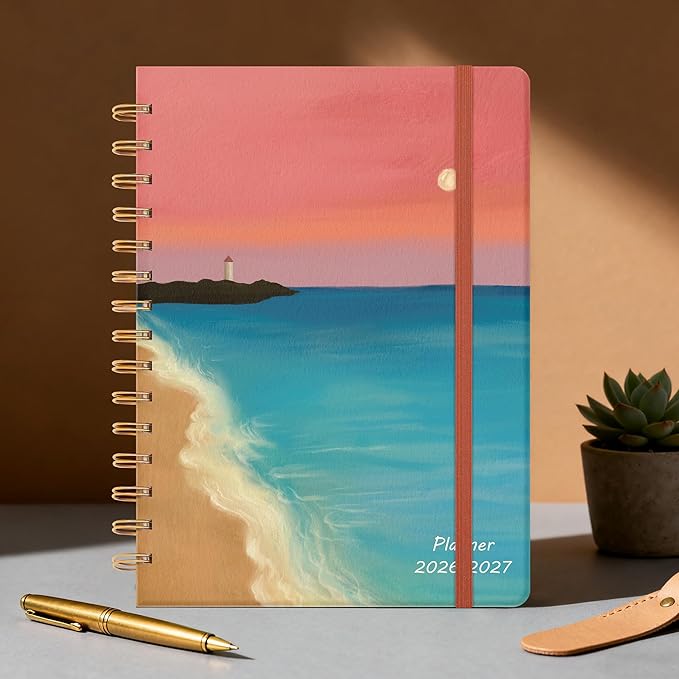 Planner 2026-2027 Monthly and Weekly Academic Planner July 2026 - June 2027, Hardcover Calendar 2026-2027 Agenda Daily Planner for Student Teacher School Office Supplies, 6" x 8.3", Sea Sunset