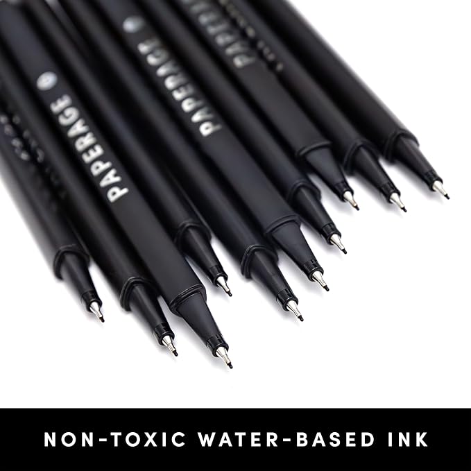 PAPERAGE Felt Tip Fine Point Pens (0.4mm), 12 Pack, Pens For Journaling, Notebooks, Planners, Calendars & Drawing, Great for School, Office, & Home (Black Ink)