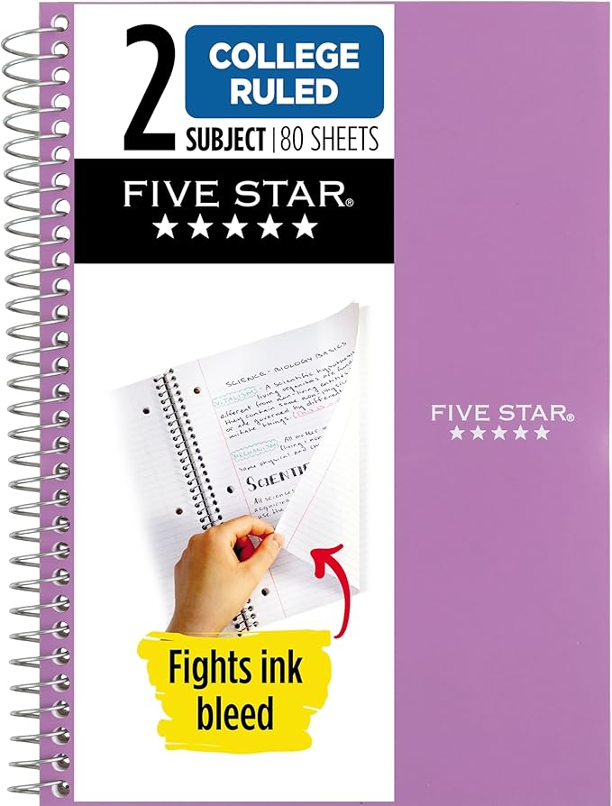 Five Star Spiral Notebook,2 Subject,College Ruled Paper,6" x 9-1/2",80 Sheets,Fights Ink Bleed,Water Resistant Cover,Amethyst Purple (840029CF1-ECM),(Pack of 144)
