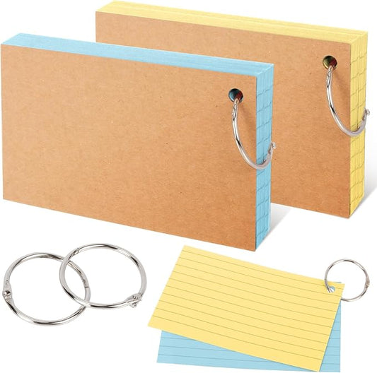 MAQIHAN Index Cards with Rings - 100PCS Colored Index Cards, 3x5 Inch Flash Cards for Studying, Prepunched Lined Notecards, Flashcards for College, Office, Home, Memory, To Do List, Study Supplies