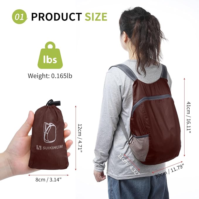 Ultra Lightweight Hiking-Daypack,Foldable Travel Packable Backpack | 20L Foldable Bag for Camping Cycling Outdoor,Day Pack for Men Women,Dark Red