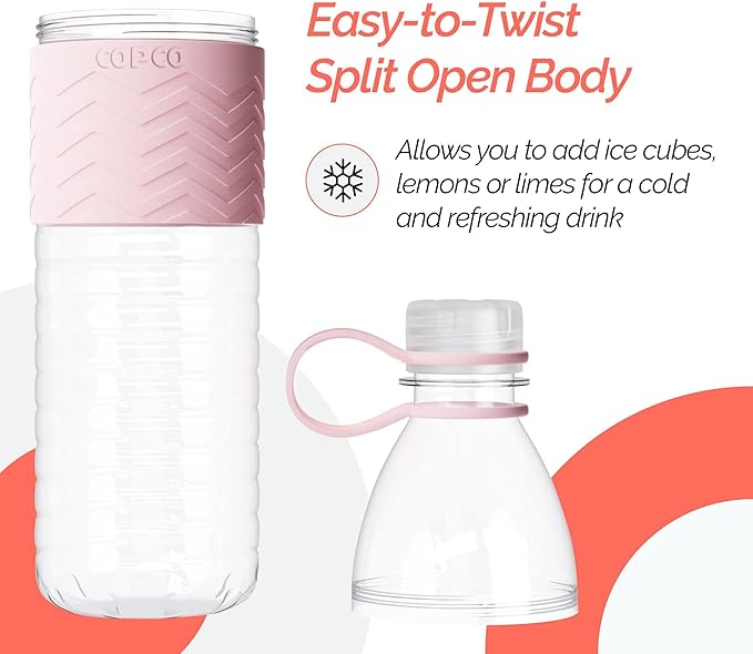 Copco Hydra 20 oz Water Bottle with Carrying Loop – Leak Proof, BPA Free Tritan, Dishwasher Safe, Twist-Open Body, Non-Slip Silicone Grip, Perfect for Gym, Travel & Daily Use (Pink)