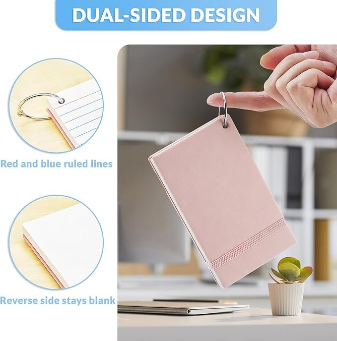 NEEWAY Ruled Index Cards with Ring 3x5 Inches, 200 Count Note Cards Lined, Flash Cards with Rings for Studying, Home and Office (Light Pink)