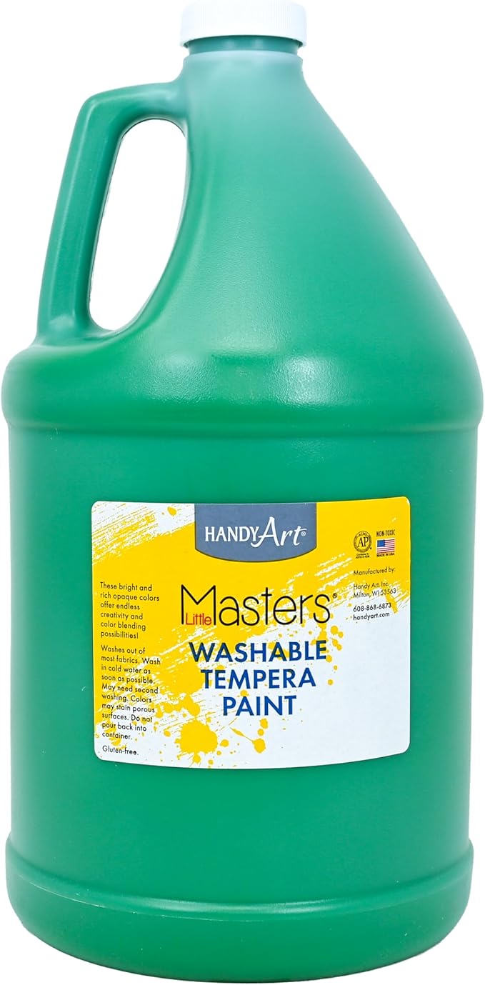 Handy Art Little Masters Washable Tempera Paint, Green, Gallon 128 oz Bottle, Bright & Mixable, High Opacity, Washable Colors for Classroom, Students, Kids, Safe & Non-Toxic, Made in USA