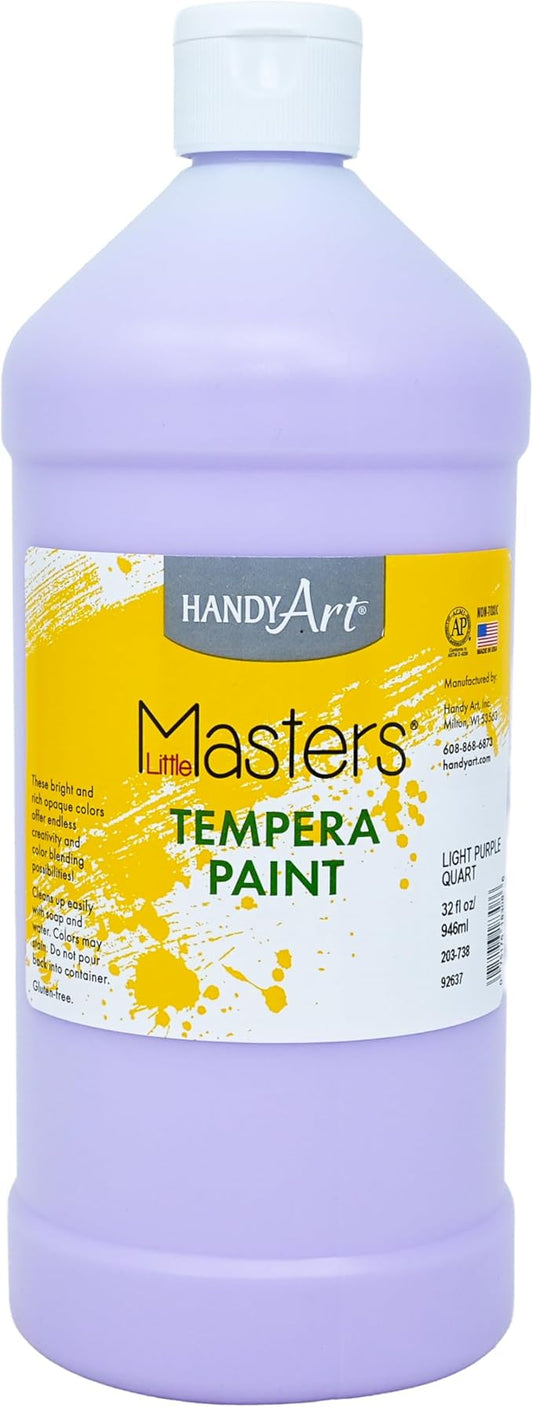 Handy Art Little Masters Tempera Paint, Light Purple, 32 oz Bottle, Bright & Mixable, High Opacity, Washable Colors for Classroom, Students, Kids, Young Artists, Safe & Non-Toxic, Made in USA