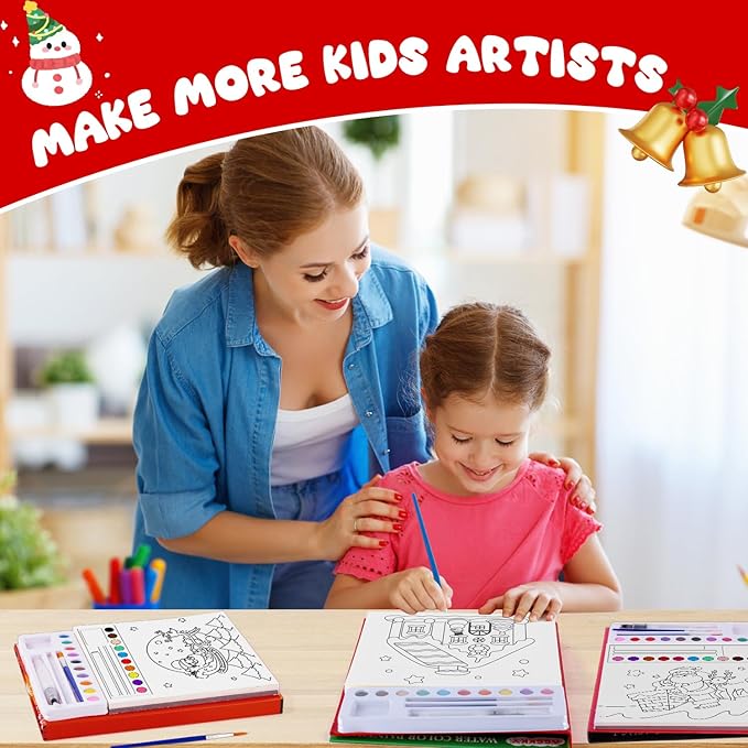 AGGKKY Paint with Water Christmas Coloring Books for Kids Toddlers Mess Free Water Color Paint Sets Arts and Crafts for Kids 3+ Christmas Activities Birthday Stocking Stuffers Toy Gift
