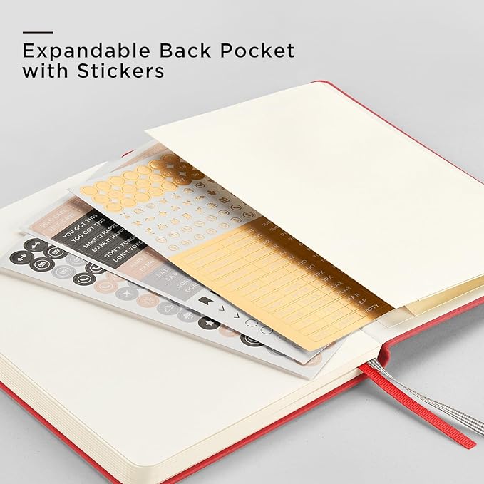 &And Per Se Dotted Journal Notebook, A5 Hardcover Leather Dotted Journal, 160 Pages 100gsm Thick Dot Grid Paper, 3 Sheets of Stickers Included - 5.7'' x 8'' (Red)