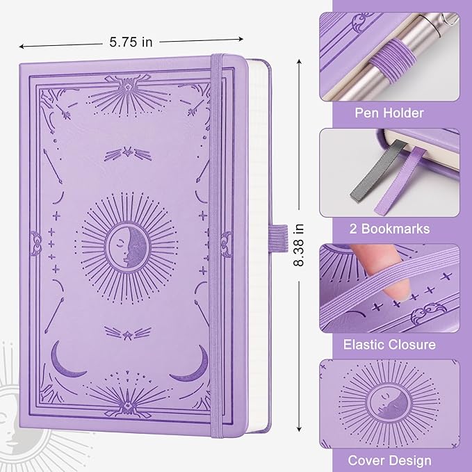 Lined Journal Notebook for Women Men, 192 Pages 100GSM Journals, A5 Hardcover Journaling, Leather Note Book for Writing, Travel, Business, Office, School, Prayer 5.7 x 8.3, (Light Purple)