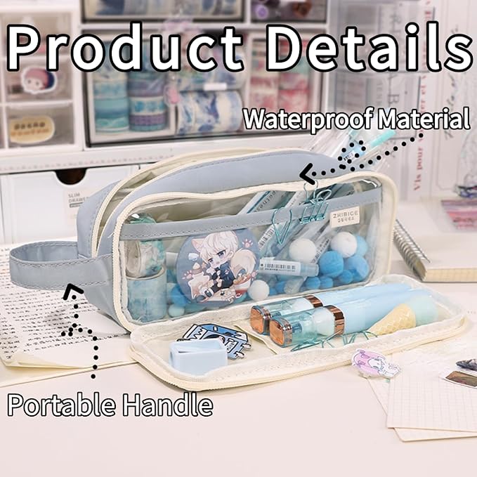 Big Capacity Pencil Case 5 Compartments Large Pencil Pouch Pen Bag Pencil Box Holder Organizer Simple Storage Aesthetic Stationery Cosmetic for Adults Men Women College Office Essentials (Blue)