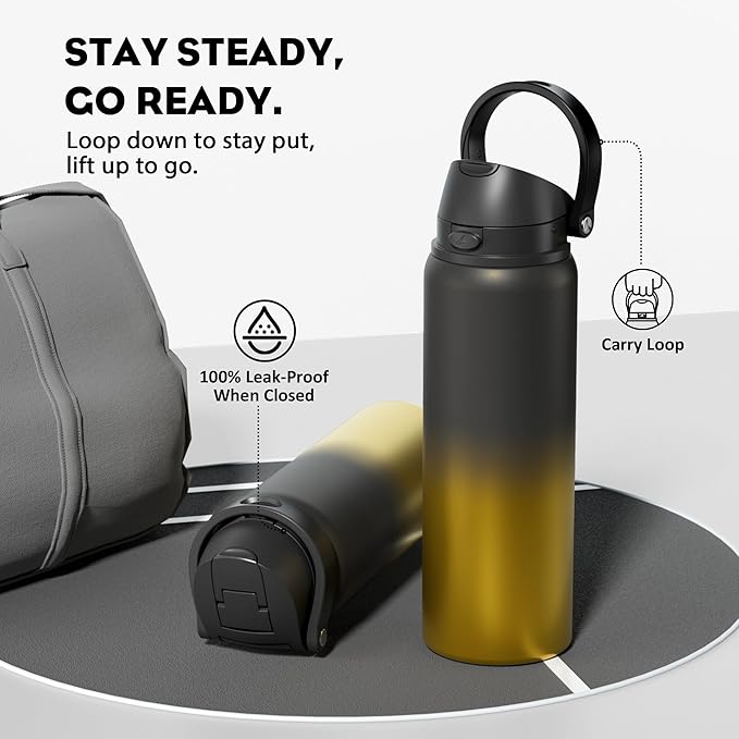 POWCAN 32 oz Insulated Water Bottle: 2-in-1 Push-Button Spout & Quick-Flip Straw Lid, Leakproof, Keep Cold 24Hrs, BPA-Free, Stainless Steel Water Bottle for Sports, School, Travel, Gym, Gift (King)
