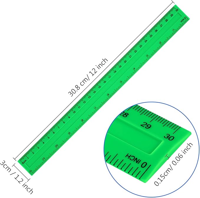 4 Packs Plastic Straight Rulers Plastic Rule Measuring Tool for Student School Office (12 Inch, Colorful)