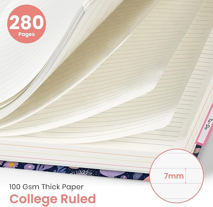 Large Lined Spiral Journal for Women Cute Hardcover 5 Subject Notebook for Work 8.5" x 11" with Removable Dividers & Tabs, College Ruled, 280 Pages Aesthetic Journal for Work, School & Note Taking, Mushroom Garden