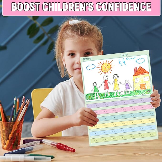 gisgfim 2 Pack Write Beginner Paper 200 Sheets Kindergarten Writing Paper for Kids Story Bulk Primary Notebook Back to School with Picture Space and Lines 8.5" x 11" for Handwriting Practice Creating