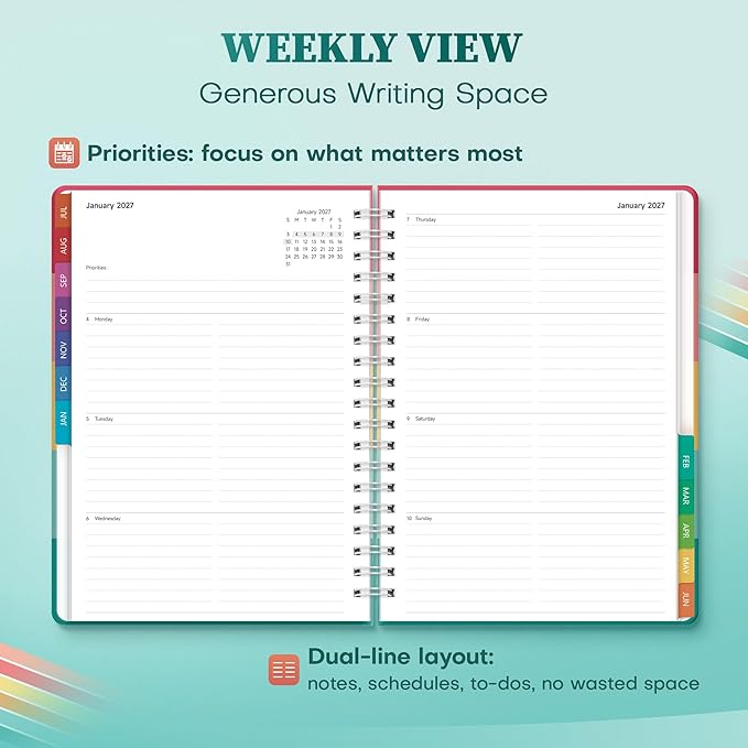 Planner 2026-2027 Monthly and Weekly Academic Planner July 2026 - June 2027, Hardcover Calendar 2026-2027 Agenda Daily Planner for Student Teacher School Office Supplies, 7.4" x 10.2", Happy Stripe