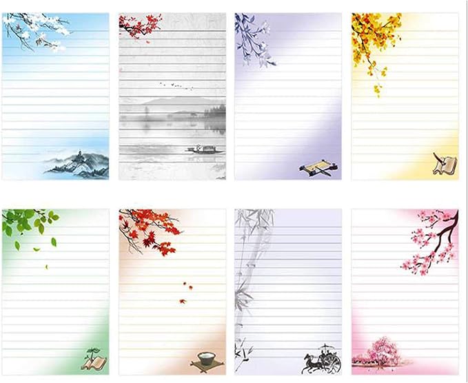 40 Lined Writing Stationery Paper Vintage Retro Design Letter Set, 8 Different Style