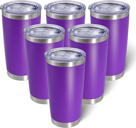 AIANJI 20oz Tumbler Bulk Stainless Steel Tumblers with Lid Vacuum Insulated Double Wall Travel Coffee Mug Powder Coated Tumbler Cup for Hot and Cold Drinks(Purple, 6 pack)