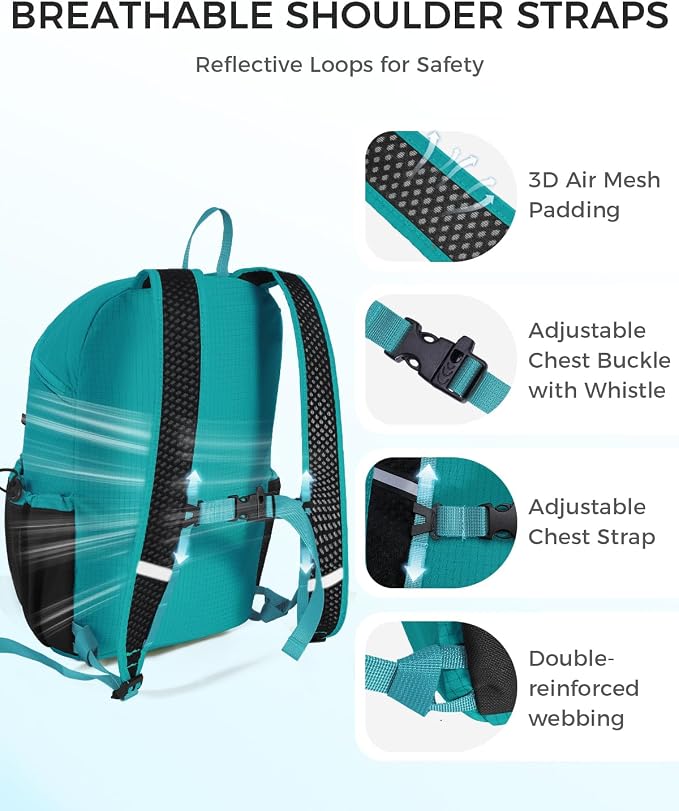 ECOHUB 15L Ultra-Lightweight Packable Backpack, Casual Daypack for Daily Use, Small Hiking & Travel, Foldable Backpack, Water-Resistant Nylon, Reflective Design