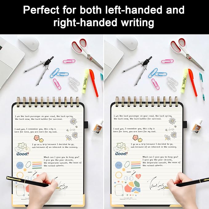Aesthetic Top Spiral Notebook, A5 Linen Hardcover Top Bound Steno Pads, 240 Pages 100gsm Thick Lined Paper Left Handed Notebook Journal for Work, School, Church Writing - Black, 5.9" x 8.5"