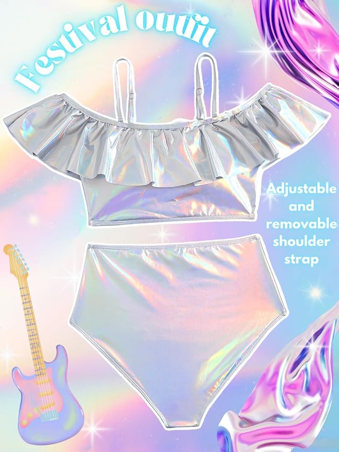 Kaei&Shi High Waisted Flounce Bikini Set,Tummy Control Swimsuits for Women,Off Shoulder