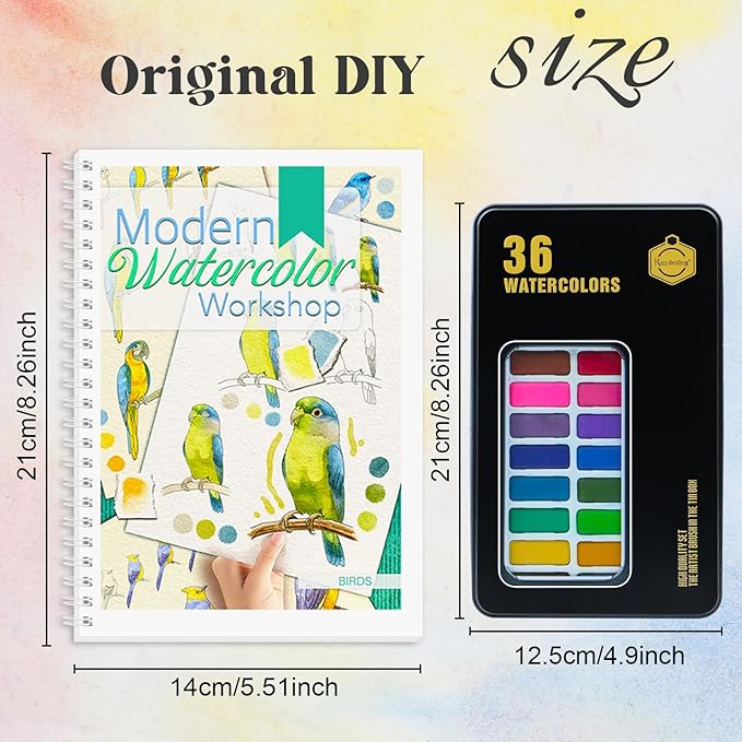 5Pcs Watercolor Workbook, Beginner-Friendly Water Coloring Book for Beginners with 36 Colors Paint Color with Paint Brush, Watercolor paper, Beginner Watercolor Painting Kit - Christmas Gift for Women