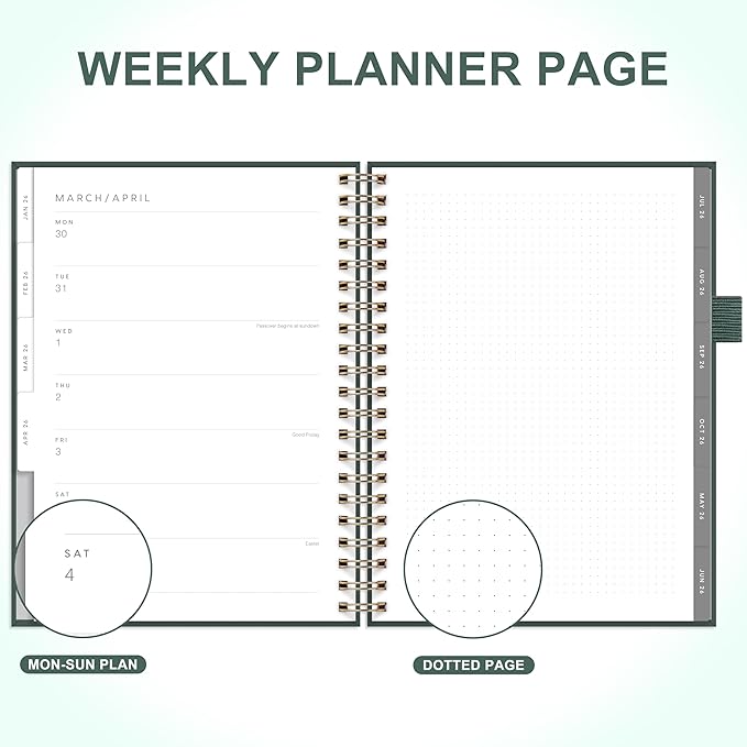 And Per Se 2026 Planner, A4 Size-Daily, Weekly & 18-Monthly Planner, Daily Schedule, Monthly Tabs, 100 GSM Thick Paper(Forest Green)