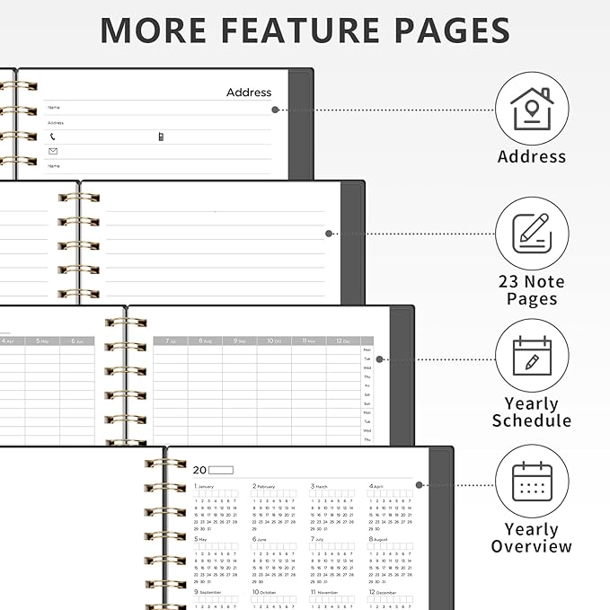 EMSHOI Undated Planner, Weekly and Monthly Calendar, 53 Weeks and 12 Months, A5 (6.38" x 8.35"), 100GSM Thick Paper, PVC Cover, Monthly Tabs, Note Pages, Start Anytime